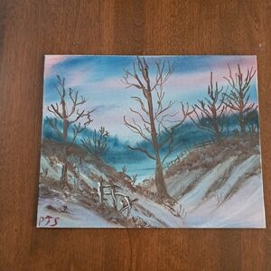 Bob Ross Inspired Warm Winter Woods Art Oil Hand Painted Canvas